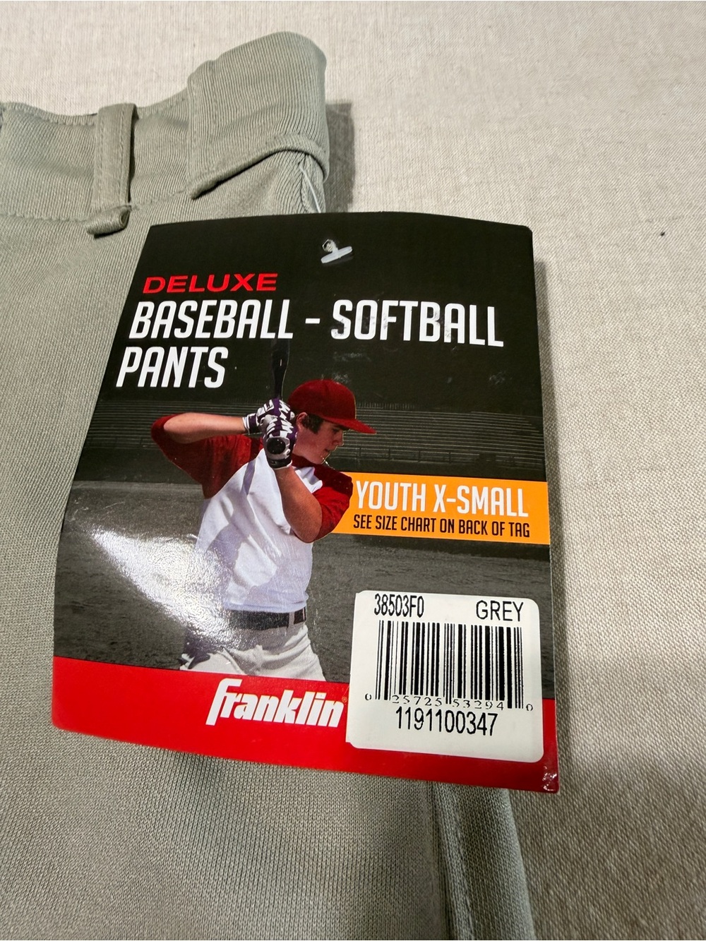 Franklin Kids' Gray Baseball/Softball Pants - Pro Performance - Picture 3 of 4